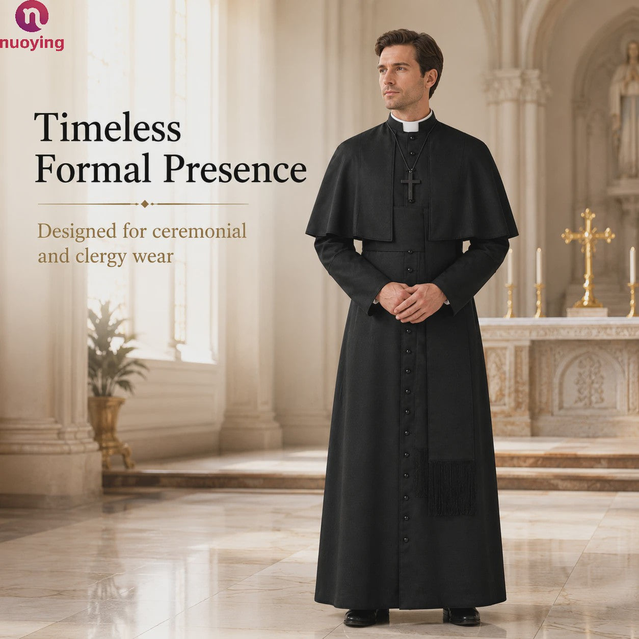 Middeleeuwse Priesterlijke Cassock Robe met Kruis & Accessoires - Retro Religieus Kostuum