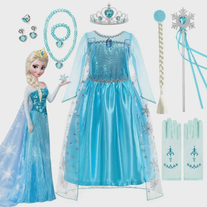 Elsa Prinsessenjurk Meisjes - Lange Mouwen, Sneeuwvlokken & Glitter - Perfect voor Feestjes & Carnaval