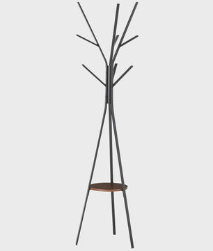 Stijlvolle Kapstok met Tripod Basis, Takken-vormige Haken & Plank - 180 cm Hoog - Bruin Metaal