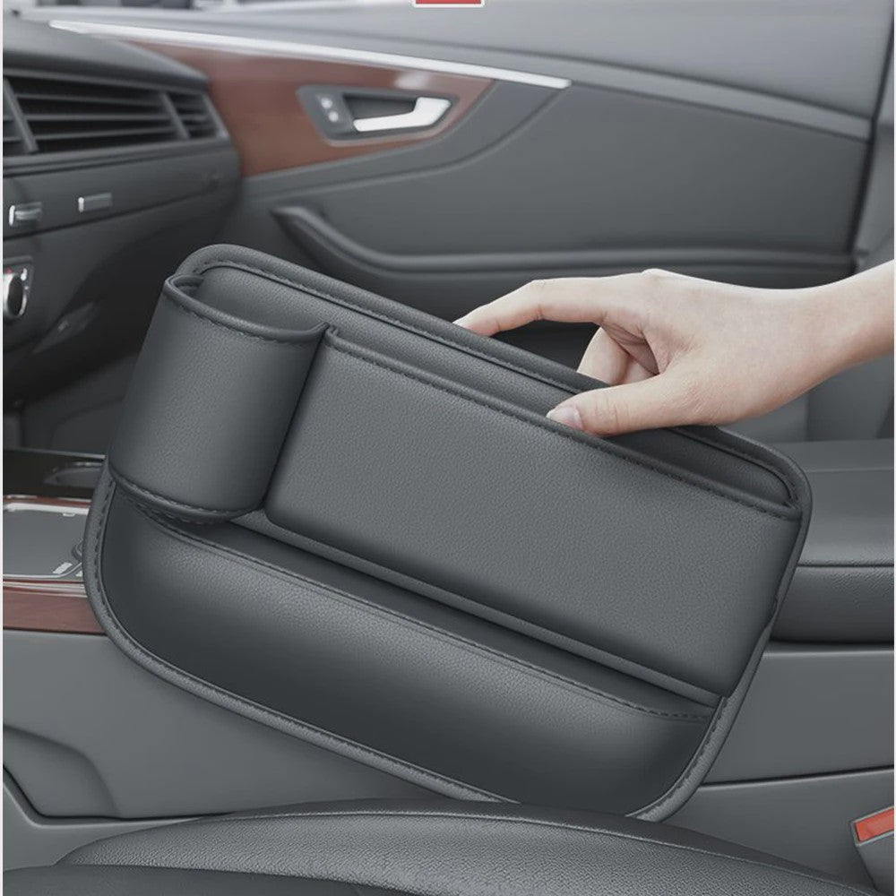 Universele Autostoel Opbergbox met Bekerhouder - Leer - Crevice Organizer