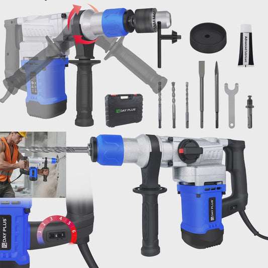 Krachtige 1500W SDS Plus Klopboorhamer met 6 Snelheden en 4 Functies