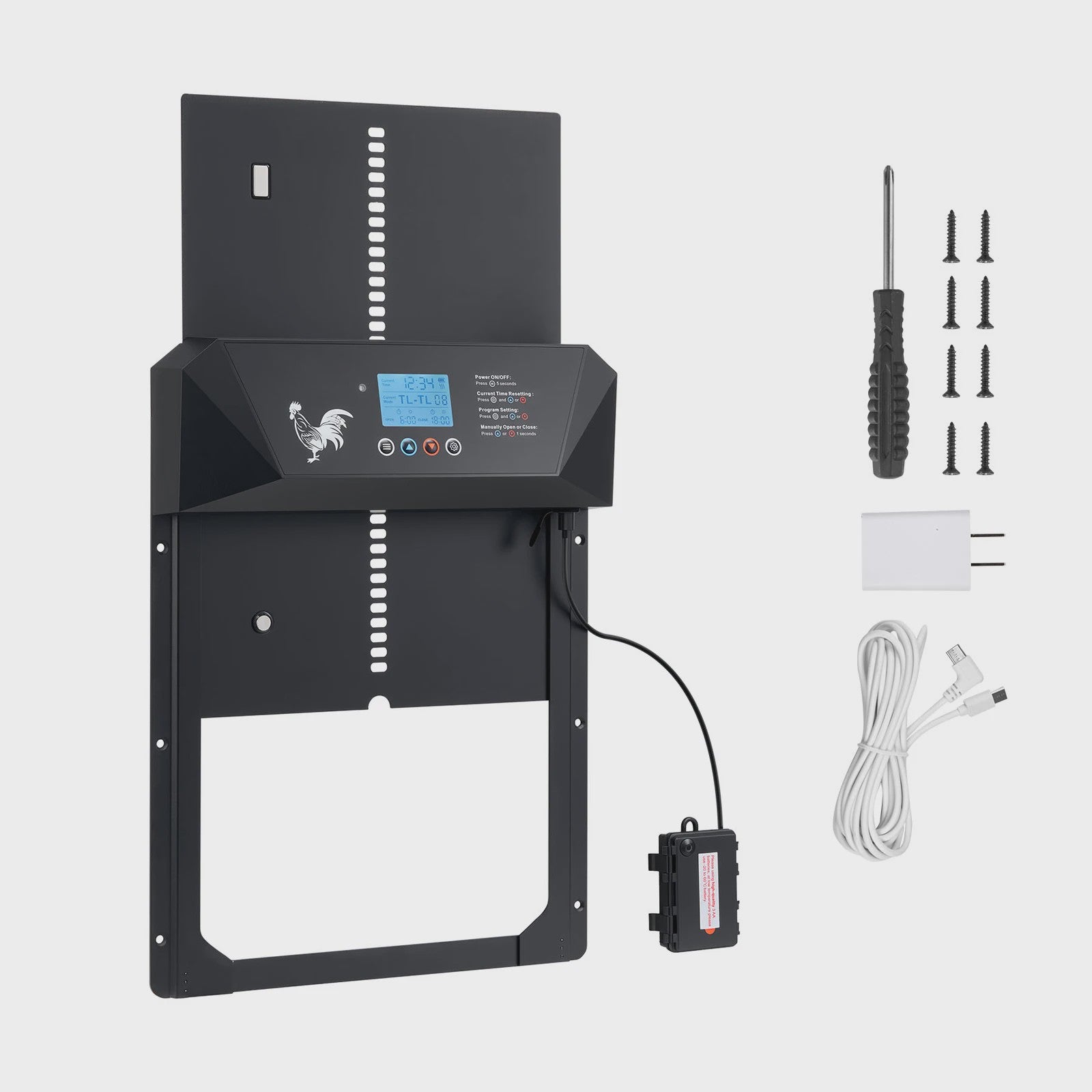 Automatische Kippenhok Deur met LCD Display, Timer & Lichtsensor - Batterijgevoed, Anti-Knevel