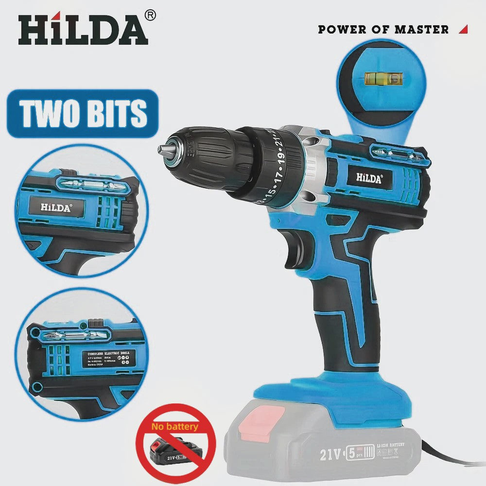 HILDA 21V Accuboormachine - Krachtige Draadloze Boormachine met 25+3 Koppelstanden
