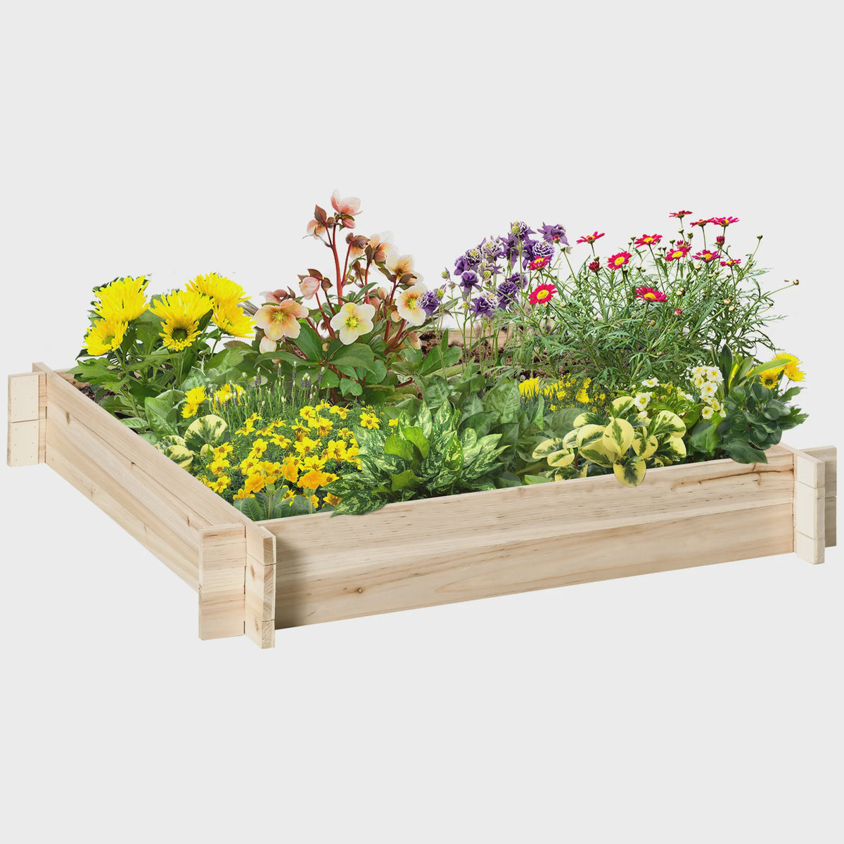 Outsunny Houten Verhoogde Stadstuin Bak - 100x100x16cm Natuurlijk