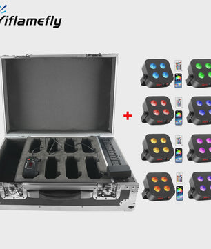 Set van 8 Oplaadbare Mini Par LED Spots (4x18W RGBWAUV) met Flightcase