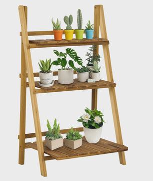 Outsunny Houten Plantenstandaard - Piramidevormig, Opvouwbaar, 3 Niveaus, 60x37x93 cm, Bruin