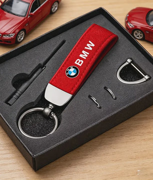 Luxe Lederen Autosleutelhanger met Metalen Ring - Geschikt voor BMW