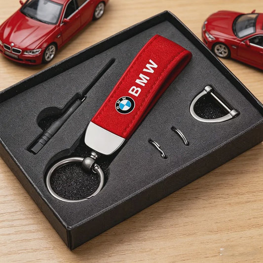 Luxe Lederen Autosleutelhanger met Metalen Ring - Geschikt voor BMW
