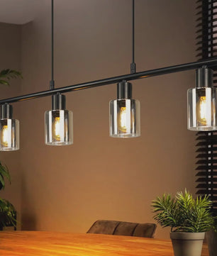 Vintage Zwarte Industriële Hanglamp voor Eettafel - 4-lichts Glas E14 Retro