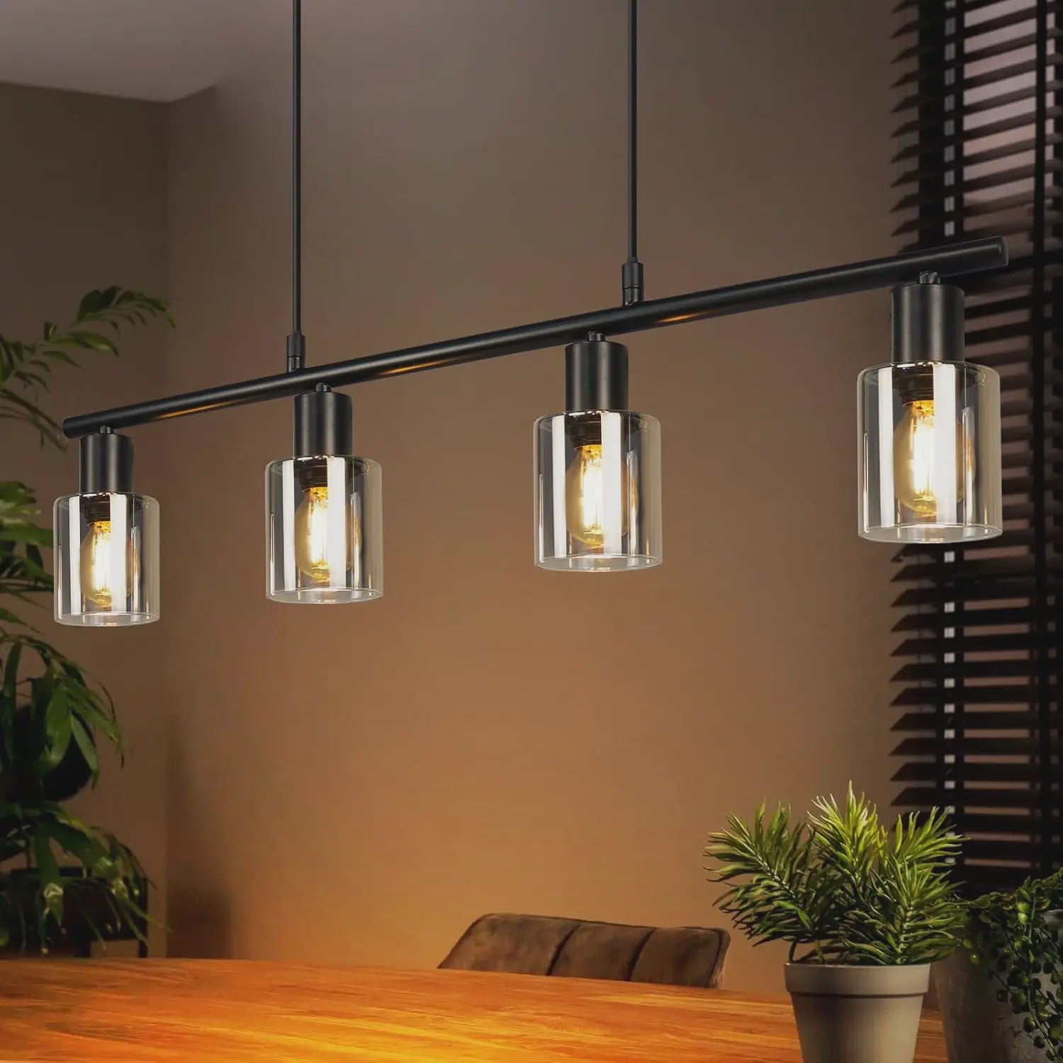 Vintage Zwarte Industriële Hanglamp voor Eettafel - 4-lichts Glas E14 Retro