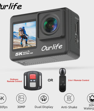 Ourlife MTR60 Pro 5K Actiecamera: 4K60FPS, WiFi, Waterdicht, Touchscreen & Afstandsbediening