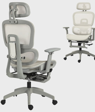 Ergonomische bureaustoel met mesh rugleuning, verstelbare hoofdsteun en 3D armleuningen - Beige