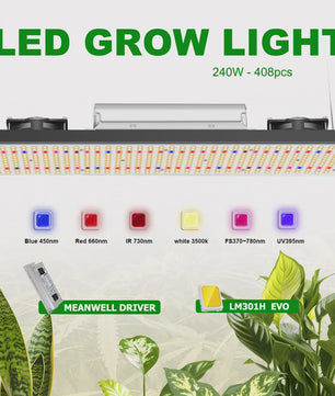 YUXINOU 240W Full Spectrum LED Kweeklamp met LM301H EVO Chips & Dimfunctie
