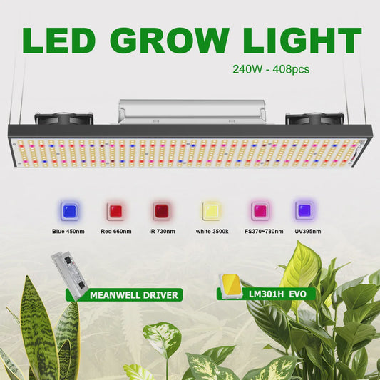 YUXINOU 240W Full Spectrum LED Kweeklamp met LM301H EVO Chips & Dimfunctie