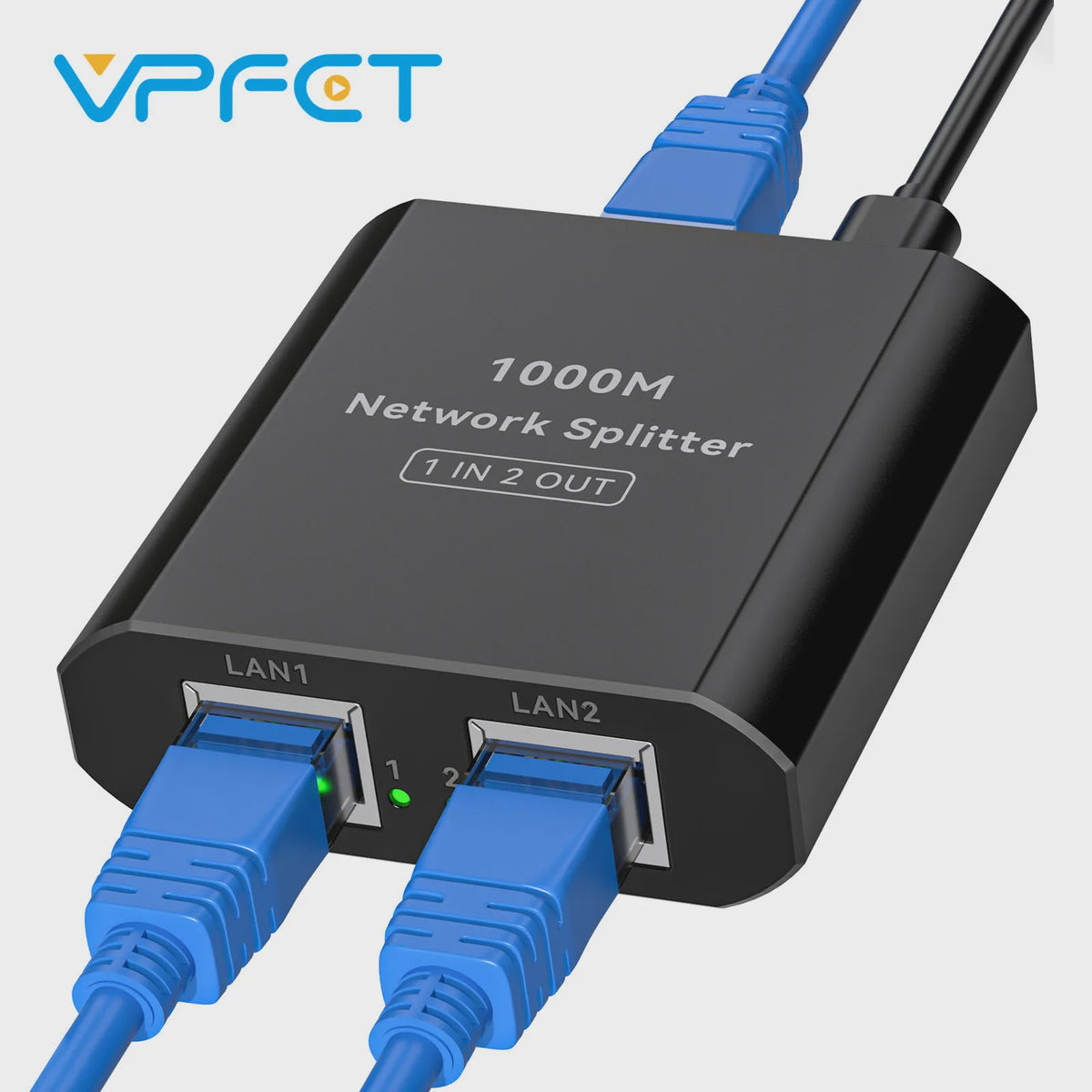 Gigabit RJ45 Netwerk Splitter 1000 Mbps (1-in-2-uit) met USB-C Voeding