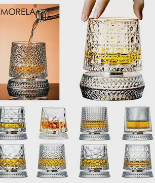 Set van 2 Draaibare Whiskey Glazen met Glazen Voet - Kristal Rum Cocktail Glazen