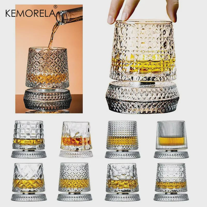 Set van 2 Draaibare Whiskey Glazen met Glazen Voet - Kristal Rum Cocktail Glazen
