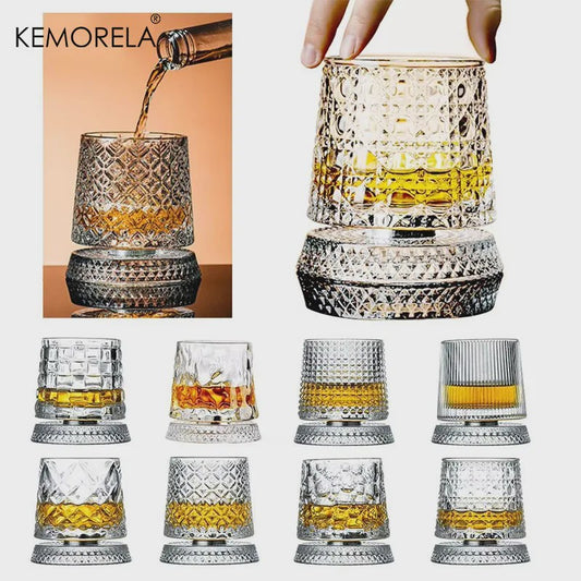 Set van 2 Draaibare Whiskey Glazen met Glazen Voet - Kristal Rum Cocktail Glazen