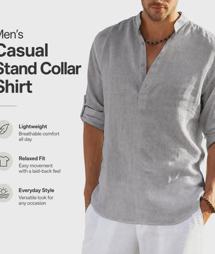 Heren Linnen Blouse Casual Lange Mouw - Comfortabele Vrijetijdstop