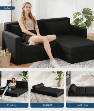 Garvee 4-in-1 Opvouwbare Futon Sofa Bed: Multifunctionele Slaapbank met Memory Foam Matras & Kussen
