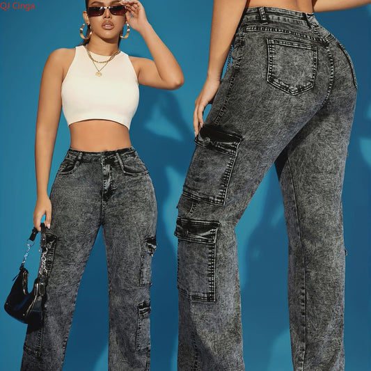 Dames Jeans met Meerdere Zakken - Zwart/Grijs - Stretch Denim - Maten XS-XXL