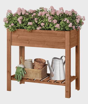 Houten Verhoogd Plantenbak met Plank - 80x75x40cm - Tuin & Balkon