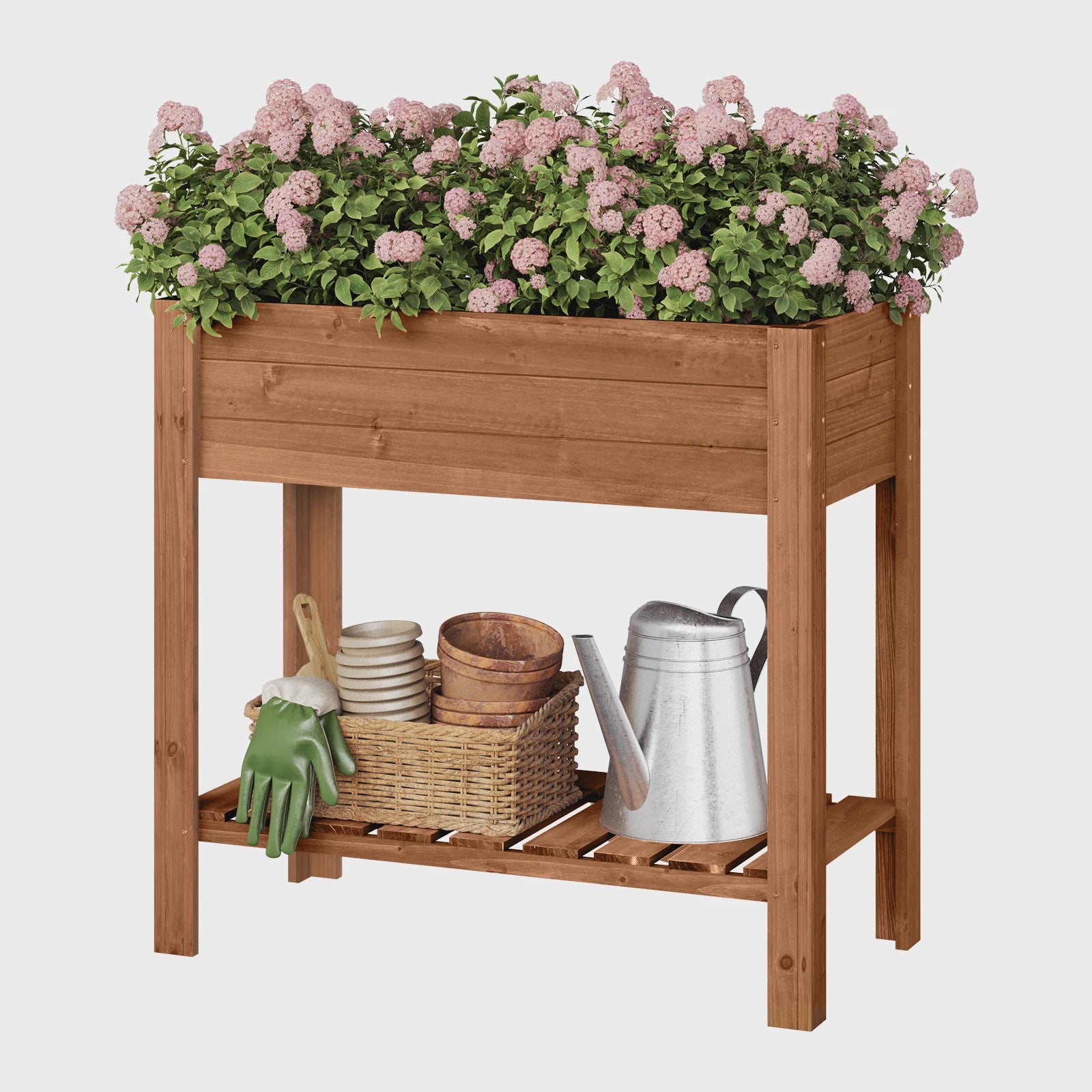 Houten Verhoogd Plantenbak met Plank - 80x75x40cm - Tuin & Balkon