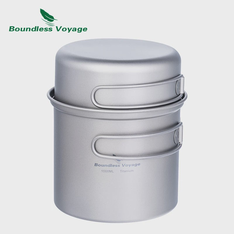 Boundless Voyage Titanium Kampeer Kookset - Lichtgewicht Potten & Pannen met Opvouwbare Handgrepen