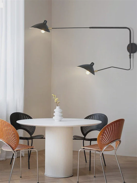 Industriële Zwarte Aluminium Wandlamp met Lange Arm - Verstelbaar LED Licht