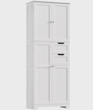 Hoge Badkamerkast met 4 Deuren en 2 Lades - Stijlvolle Opbergoplossing voor Badkamer, Keuken of Woonkamer