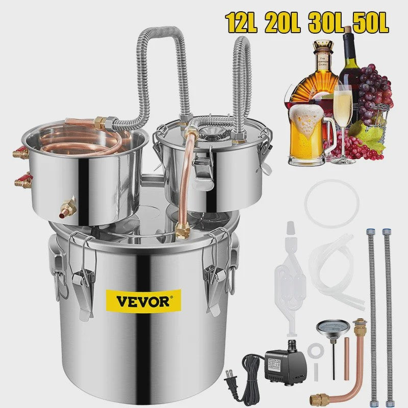 SucceBuy 12L 20L 30L 50L Alcohol Brewing Distiller DIY Moonshine Apparatus Stainless Steel Still Whisky Beer Brandy Home Use