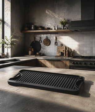 Omkeerbare Gietijzeren Grillplaat/Bakplaat 492x218mm - Draagbaar, Rechthoekig, Voor Binnen & Buiten Koken