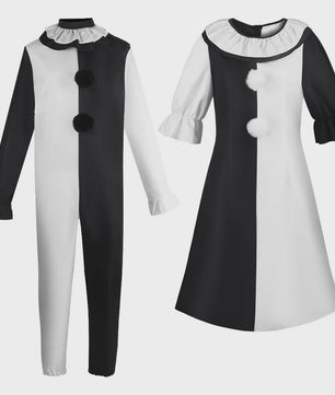 Eng Terrifier Clown Kostuum Heren Dames - Zwart Wit Jumpsuit & Jurk voor Halloween