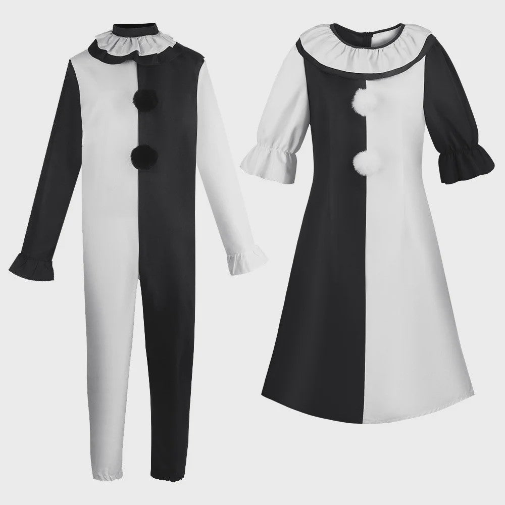 Eng Terrifier Clown Kostuum Heren Dames - Zwart Wit Jumpsuit & Jurk voor Halloween