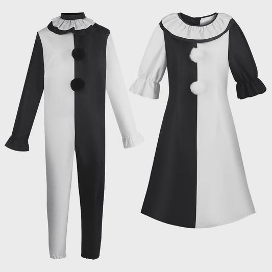 Eng Terrifier Clown Kostuum Heren Dames - Zwart Wit Jumpsuit & Jurk voor Halloween
