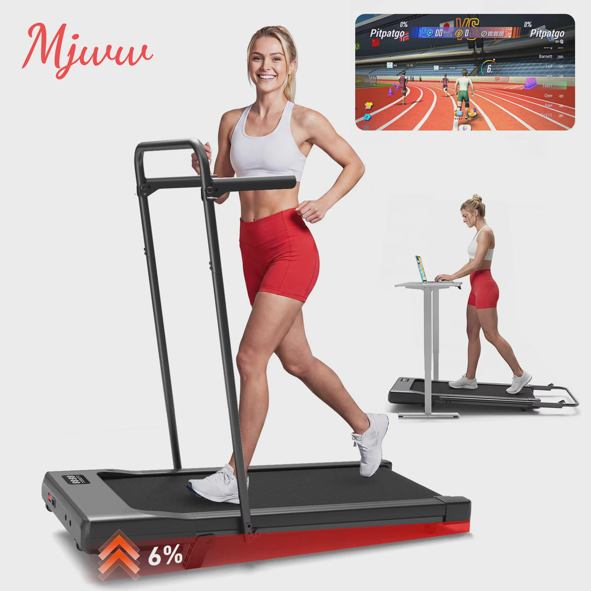 MJWW Opvouwbare Loopband met 6% Incline, 3.8mph/6kph, LCD Scherm & APP Monitoring
