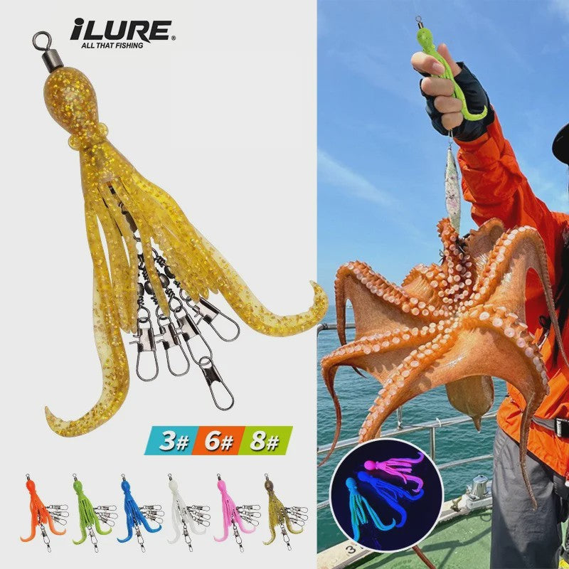 Set van 2 Siliconen Octopus Vishaas Connectoren met Swivels en Haken