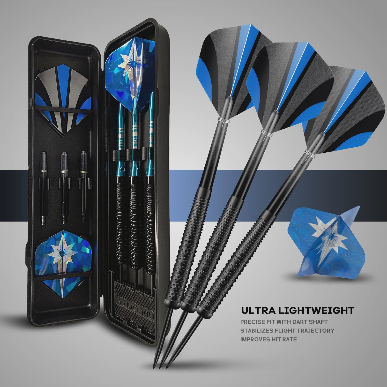 Huanqu 19g Dartpijlen Set: Professionele Iron Darts met Antislip Grip, Inclusief Opbergdoos en Accessoires