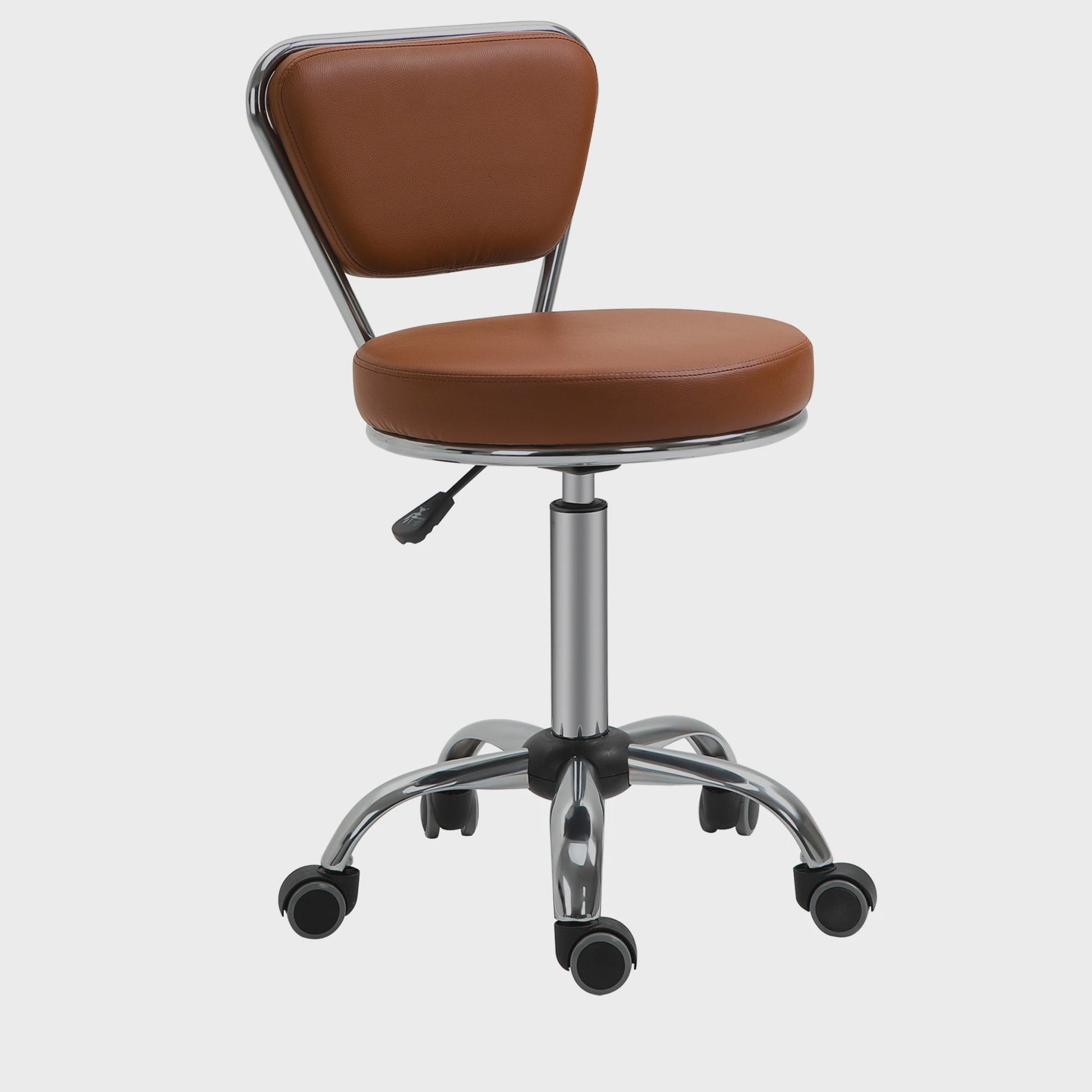 Verstelbare Werkkruk met Rugleuning - Vintage Bruin Leerlook