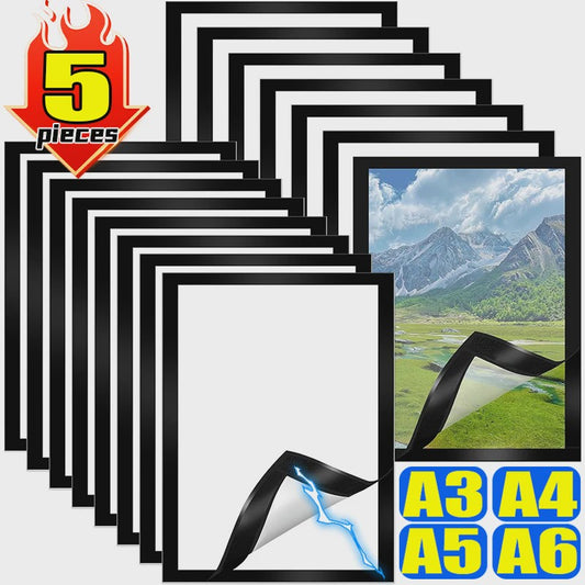Zwarte Magnetische Fotolijsten - Zelfklevend & Flexibel voor Foto's, Posters & Notities op Koelkast of Muur