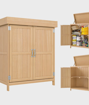 Outsunny Houten Tuinkast op Poten met Dubbele Deuren en Schuin Dak - 74x43x88 cm