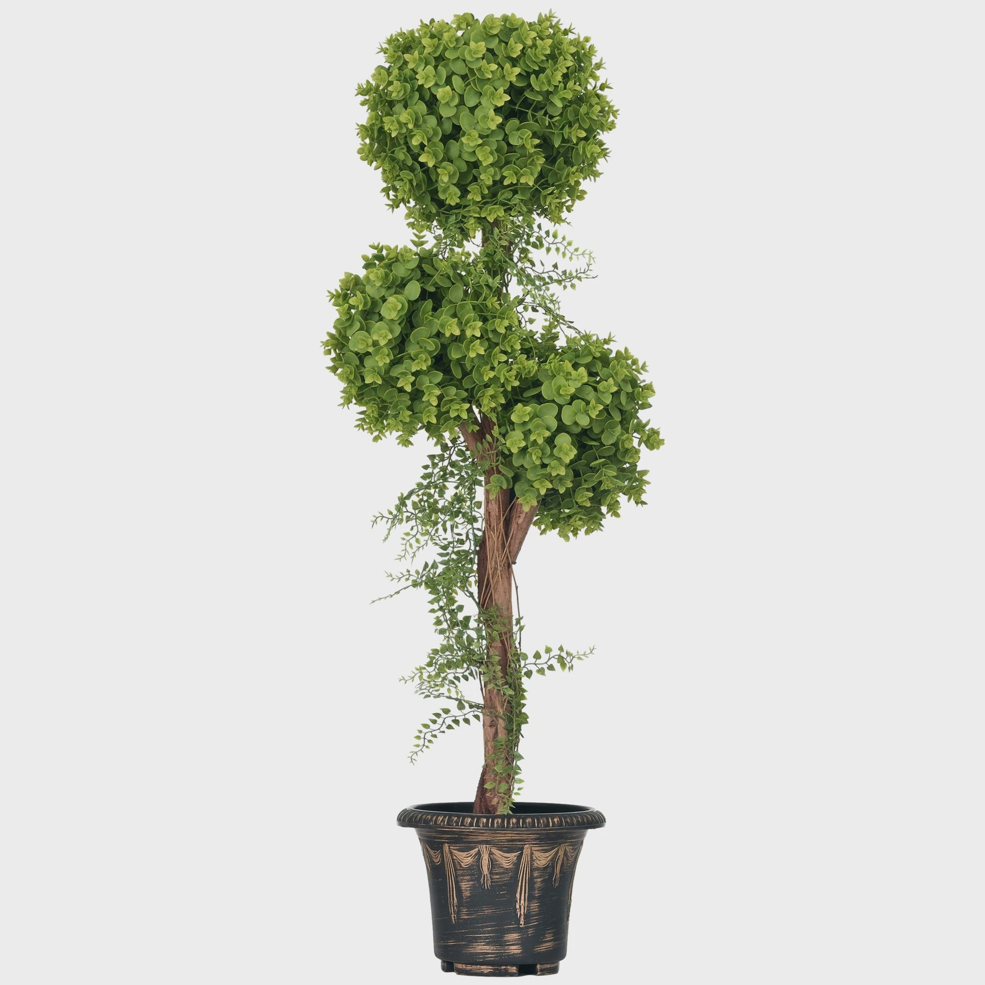 HOMCOM Kunstplant Boom met 3 Bolvormige Toppen (115 cm) in Decoratieve Pot - Geschikt voor Binnen en Buiten
