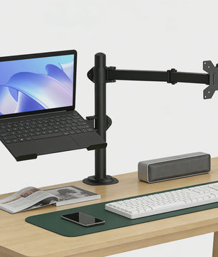 Dubbele Laptop en Monitor Bureauhouder - Volledig Verstelbaar, Ergonomisch, Zwaar Staal, tot 8kg, 13-27 inch
