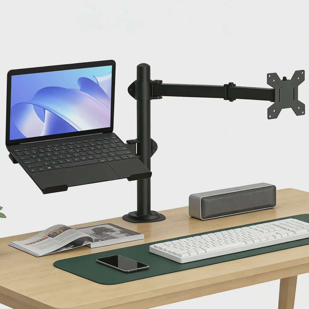 Dubbele Laptop en Monitor Bureauhouder - Volledig Verstelbaar, Ergonomisch, Zwaar Staal, tot 8kg, 13-27 inch