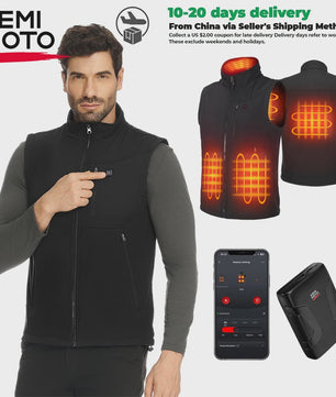 KEMIMOTO Unisex Verwarmd Vest met 10000mAh Batterij, App Temp Control & Waterafstotend - Lichtgewicht voor Buitenactiviteiten