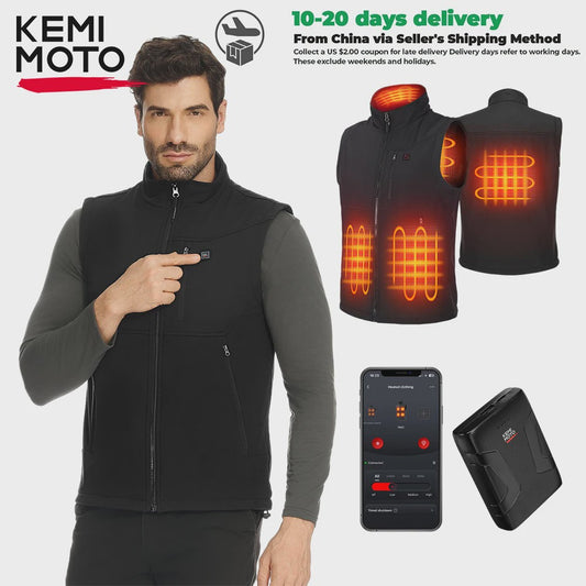 KEMIMOTO Unisex Verwarmd Vest met 10000mAh Batterij, App Temp Control & Waterafstotend - Lichtgewicht voor Buitenactiviteiten