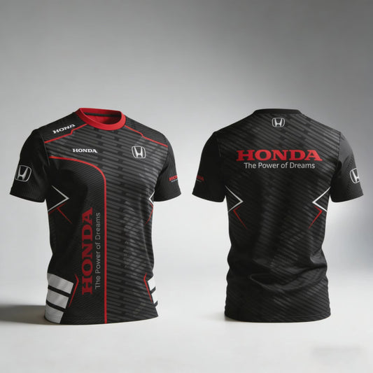 Honda Racing T-shirt Heren - Sportief & Trendy Kort Rood/Zwart