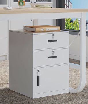 Mobiele Ladekast met Slot voor Kantoor - Houten Opbergkast op Wielen