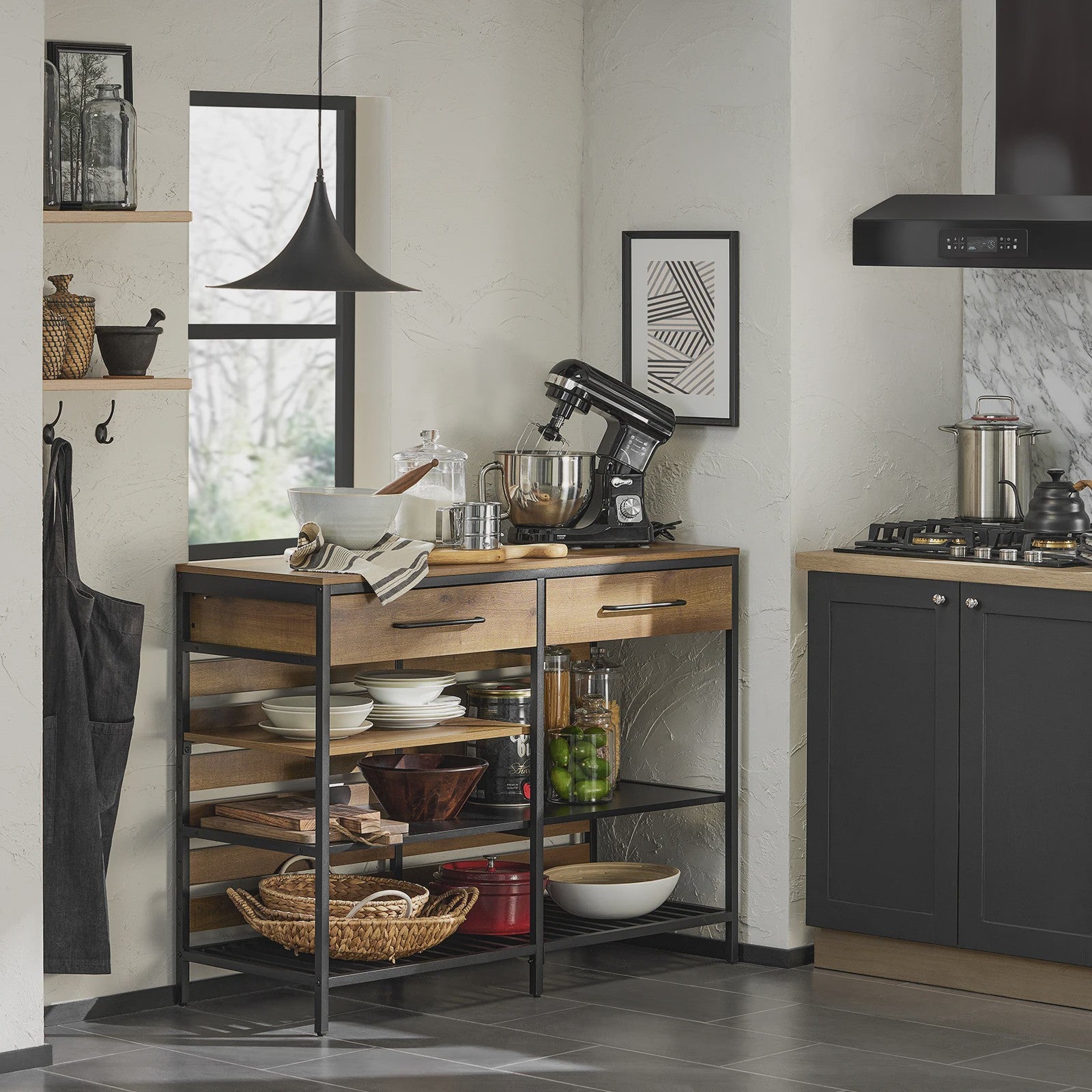 Keuken Eiland Trolley met Lades en Planken - Keukenwagen Sideboard