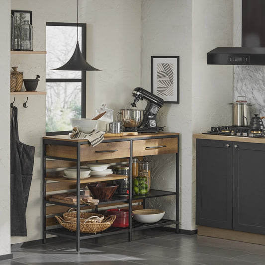 Keuken Eiland Trolley met Lades en Planken - Keukenwagen Sideboard